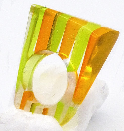 Trend Spring 2022: Saturated Color Jewelry - Orange and Lime Striped Lucite Ring