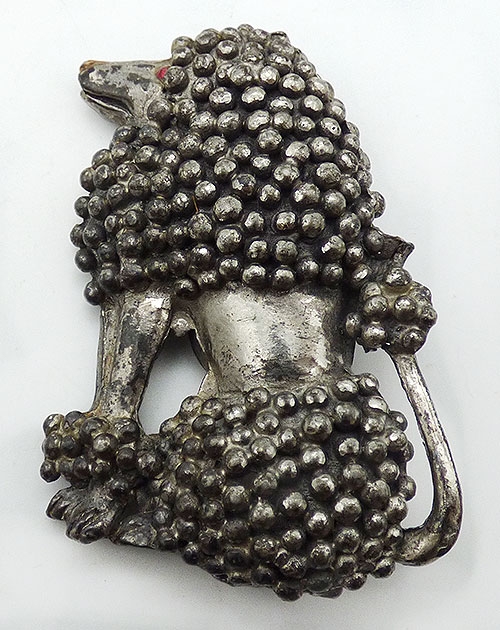 Figural Jewelry - Animals - Silver Plated Pot Metal Poodle Brooch