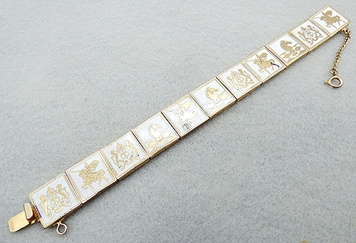 Crowns Swords & Heraldic Jewelry - White Enamel Heraldic Panel Bracelet