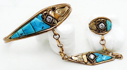Bracelets - Native American Inlaid Turquoise Slave Bracelet