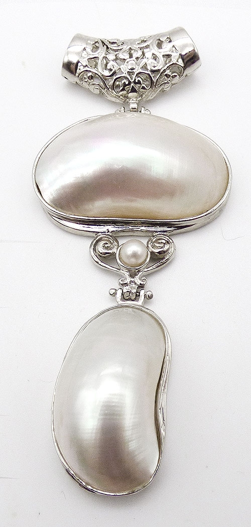 Collectible Contemporary - Huge Double Pearl Silver Pendant