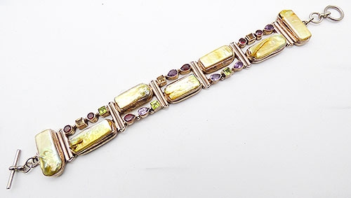 Pearl Jewelry - Sterling Yellow Pearl and Gems Bracelet