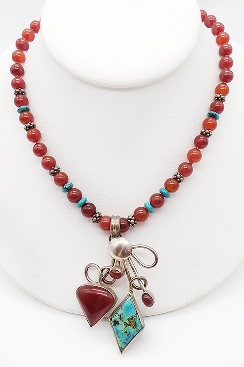 Necklaces - Sterling Carnelian and Turquoise Necklace