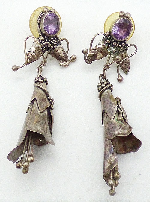 Sterling Silver - Artisan Sterling Danging Bell Flowers Earrings