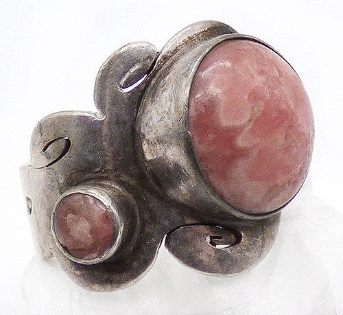Semi-Precious Gems - Signed 950 Silver Rhodochrosite Ring