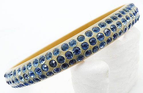 Bakelite, Celluloid, Galalith - Blue Rhinestone Celluloid Sparkle Bracelet