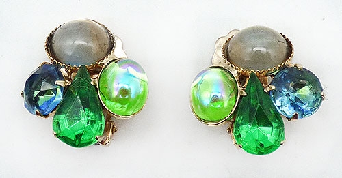 Earrings - Glass Cabochons and Rhinestones Earrings