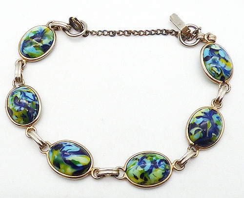 Bracelets - Art Glass Cabochon Link Bracelet