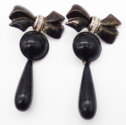 Bows & Ribbons - Black Bow and Long Drop Earrings