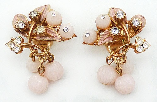 Newly Added Florenza Pink Leaves Dangling Beads Earrings