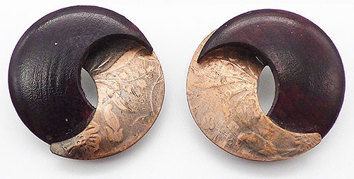 Trend Spring 2022 - Button Earrings - Wood and Stamped Copper Earrings