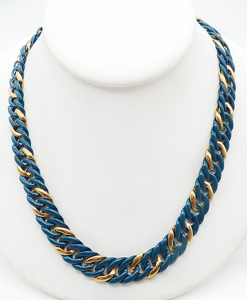 Newly Added Napier Teal Enamel Curb Chain Necklace