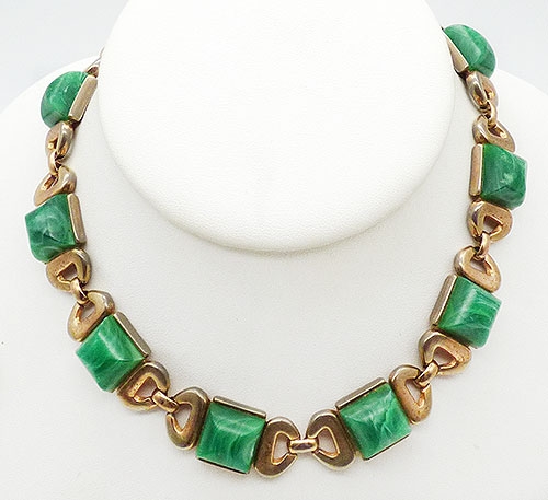 Trifari - Trifari Green Sugarloaf Stone Necklace