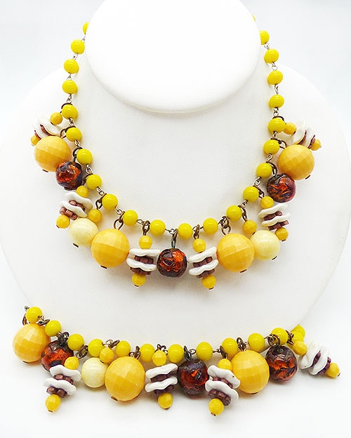Sets & Parures - Yellow Beads Dangles Necklace Bracelet Demi