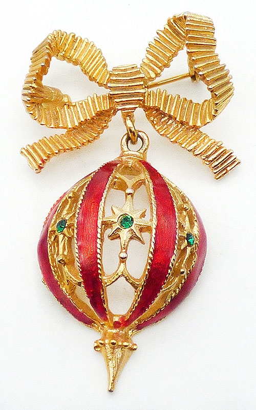 Brooches - Red Enamel Hanging Ornament Brooch