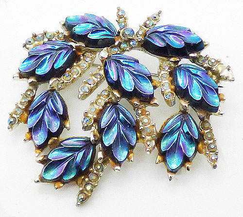 Newly Added Blue Aurora Glass Leaves Brooch 
