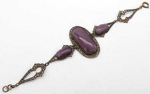 Czechoslovakia - Czech Filigree Purple Slag Glass Bracelet