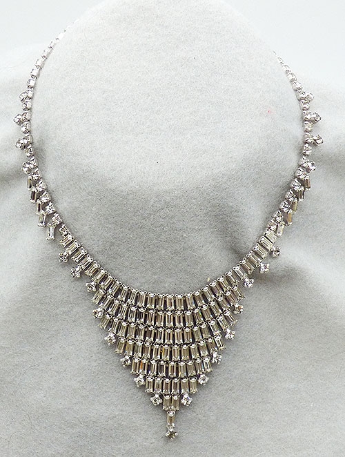 Newly Added Clear Rhinestone Baguettes Bib Necklace