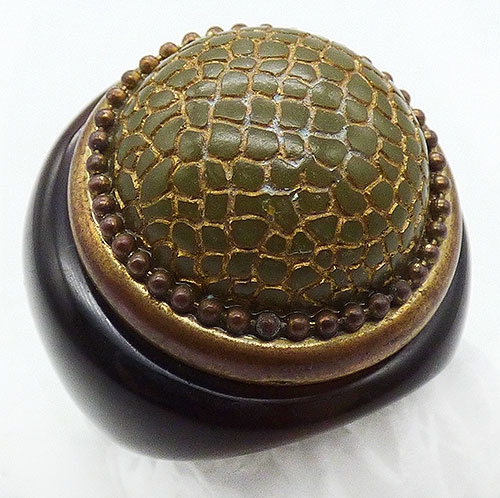 Bakelite, Celluloid, Galalith - Domed Plastic and Green Crackle Ring