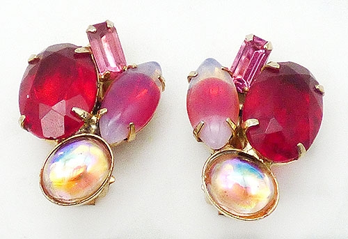 Earrings - Red and Pink Rhinestone Earrings
