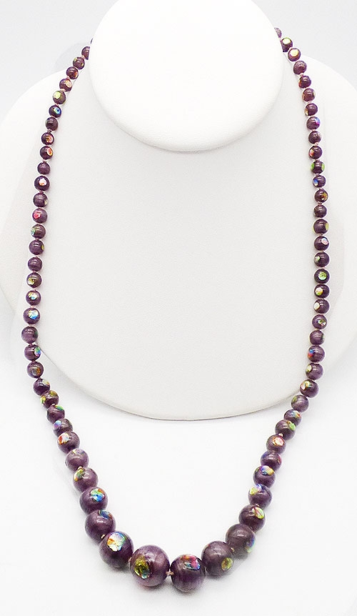 Italy - Venetian Purple Peacock Foil Glass Beads Necklace