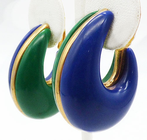 Misc. Signed A-F - Liz Claiborne Blue and Green Hoop Earrings