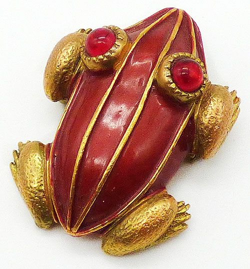 Newly Added Har Red Enamel Frog Brooch