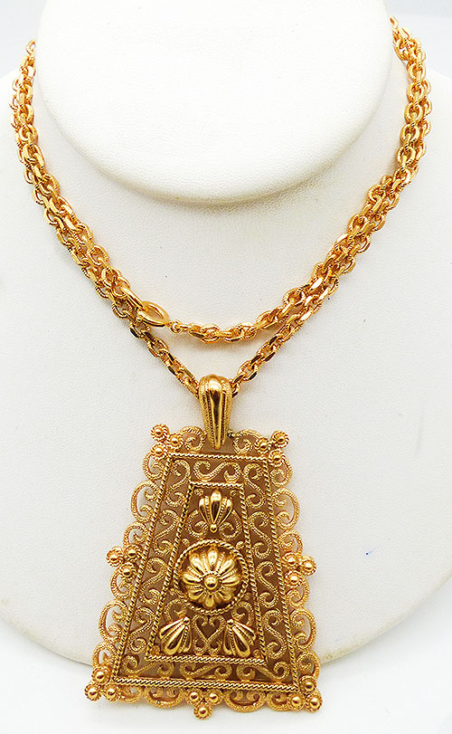 Newly Added Trifari Gold Scrolls Trapezoid Pendant Necklace