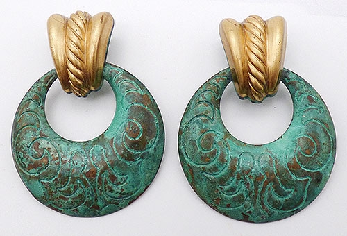 Copper Jewelry - Copper Verdigris Door Knocker Earrings