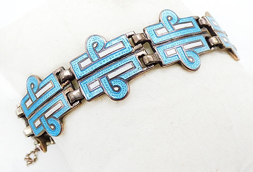 Bracelets - Margot de Taxco Aqua Enamel Sterling Bracelet