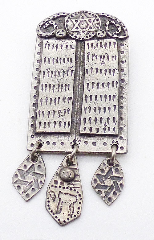 Jewish Jewelry/Judaica - Jewish Silver Ten Commandments Brooch