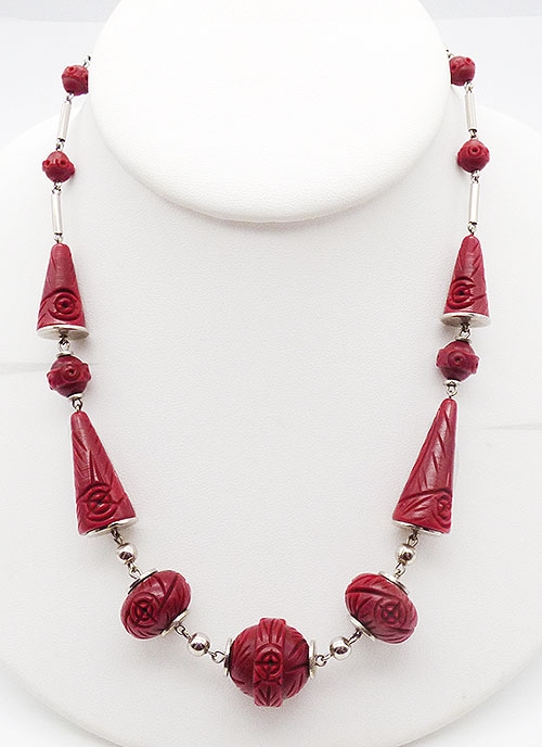 Art Deco - German Maroon Glass Bead Necklace
