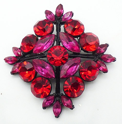 Trend Spring 2022: Saturated Color Jewelry - Edlee Pink and Red Rhinestone Brooch