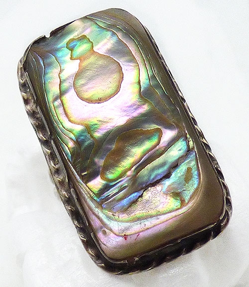 Natural Shell - Sterling Silver and Abalone Rectangular Ring