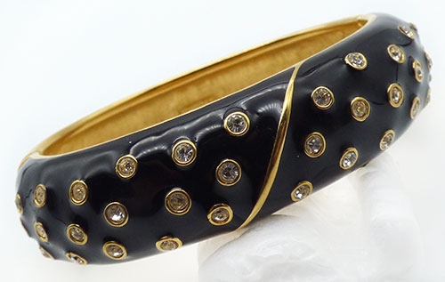 Bracelets - Swarovski Black Enamel Rhinestone Dotted Bangle