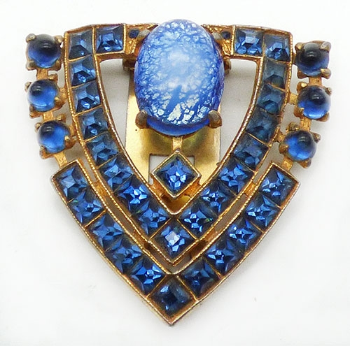 Dress & Fur Clips - Art Deco Blue Art Glass Dress Clip 