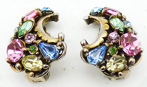 Newly Added Hollycraft 1953 Pastel Rhinestone Earrings