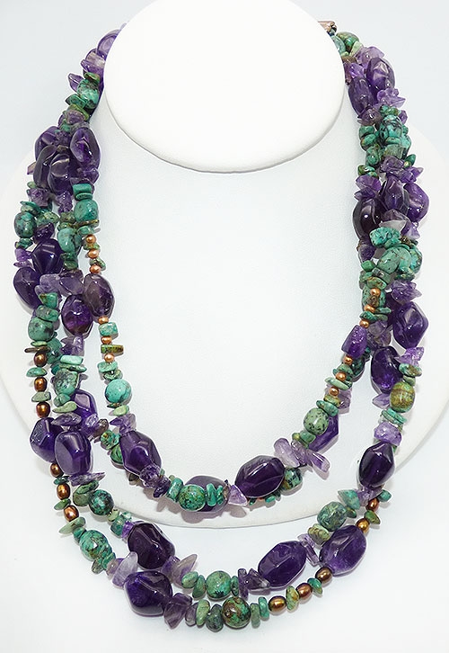 Misc. Signed G-L - Whitney Kelly Amethyst and Turquoise Bead Necklace