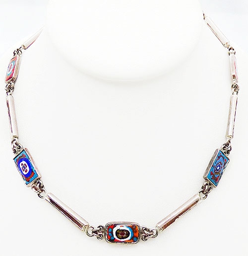 Misc. Signed A-F - Erika Hult de Corral Millefiori Sterling Necklace