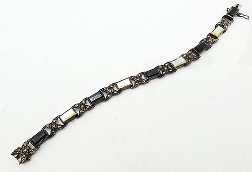 Newly Added Sterling Marcasite Onyx Mother-of-Pearl Bracelet