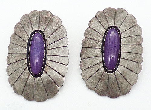 Sterling Silver - Native American Serling Sugalite Earrings