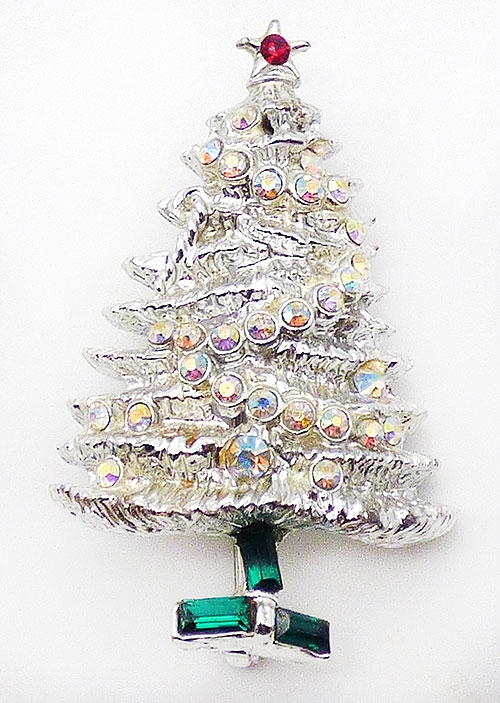 Brooches - Silver Aurora Rhinestone Christmas Tree Brooch