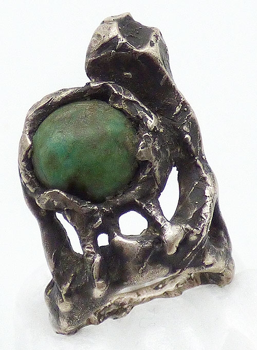 Mid-Century Modern - Sterling Brutalist Turquoise Ring
