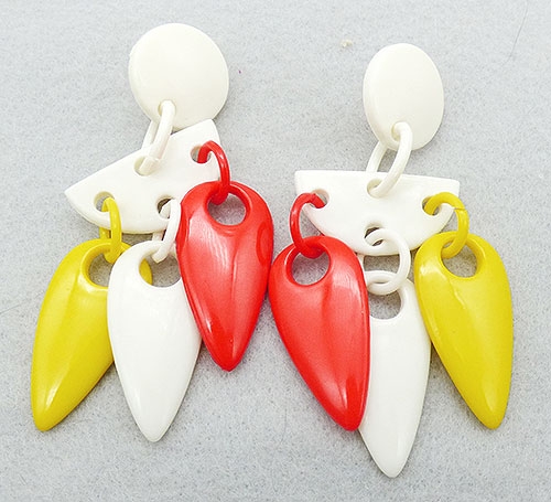 Earrings - Yellow Red White Plastic drop Earrings