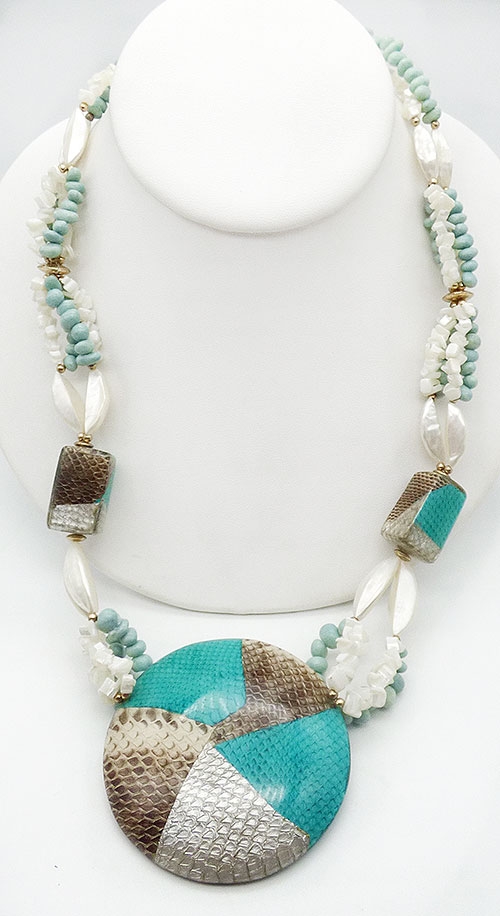 Necklaces - Boho Snakeskin Print Medallion Necklace
