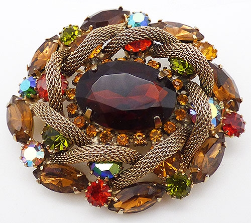 Autumn Fall Colors Jewelry - Autumn Colors Gold Mesh Chain Brooch
