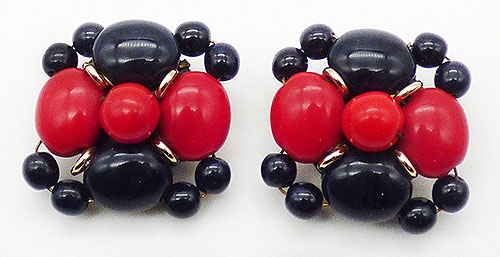 Germany - West German Red and Black Bead Earrings