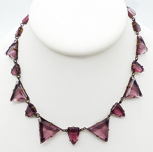 Art Deco - Czech Amethyst Glass Triangles Chicklet Nnecklace