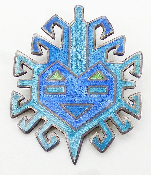 Mexico - Mexican Sterling Enamel Mayan Mask Brooch