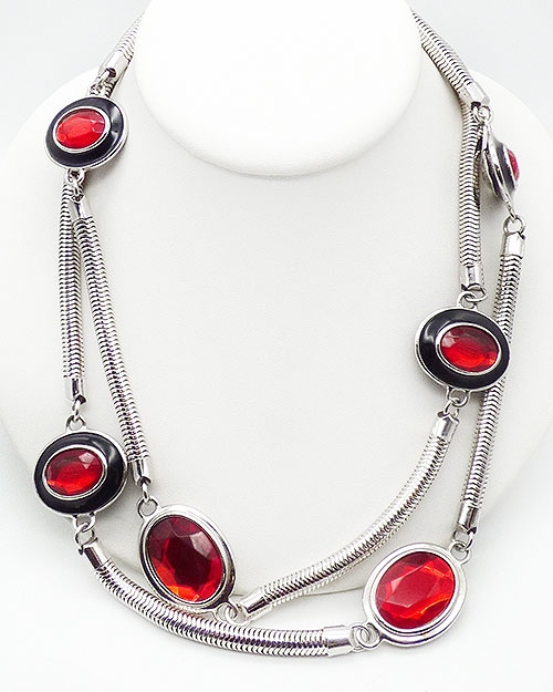 Misc. Signed S-Z - Yves St Laurent Clear and Red Stones Necklace